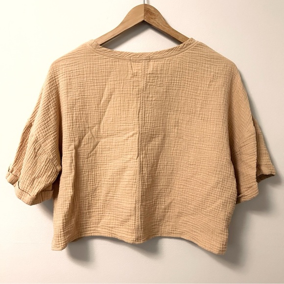 Salt by ROOLEE Textured Gauze Boxy Crop Tee – Butter Yellow, 100% Cotton, Size M - Picture 5 of 6